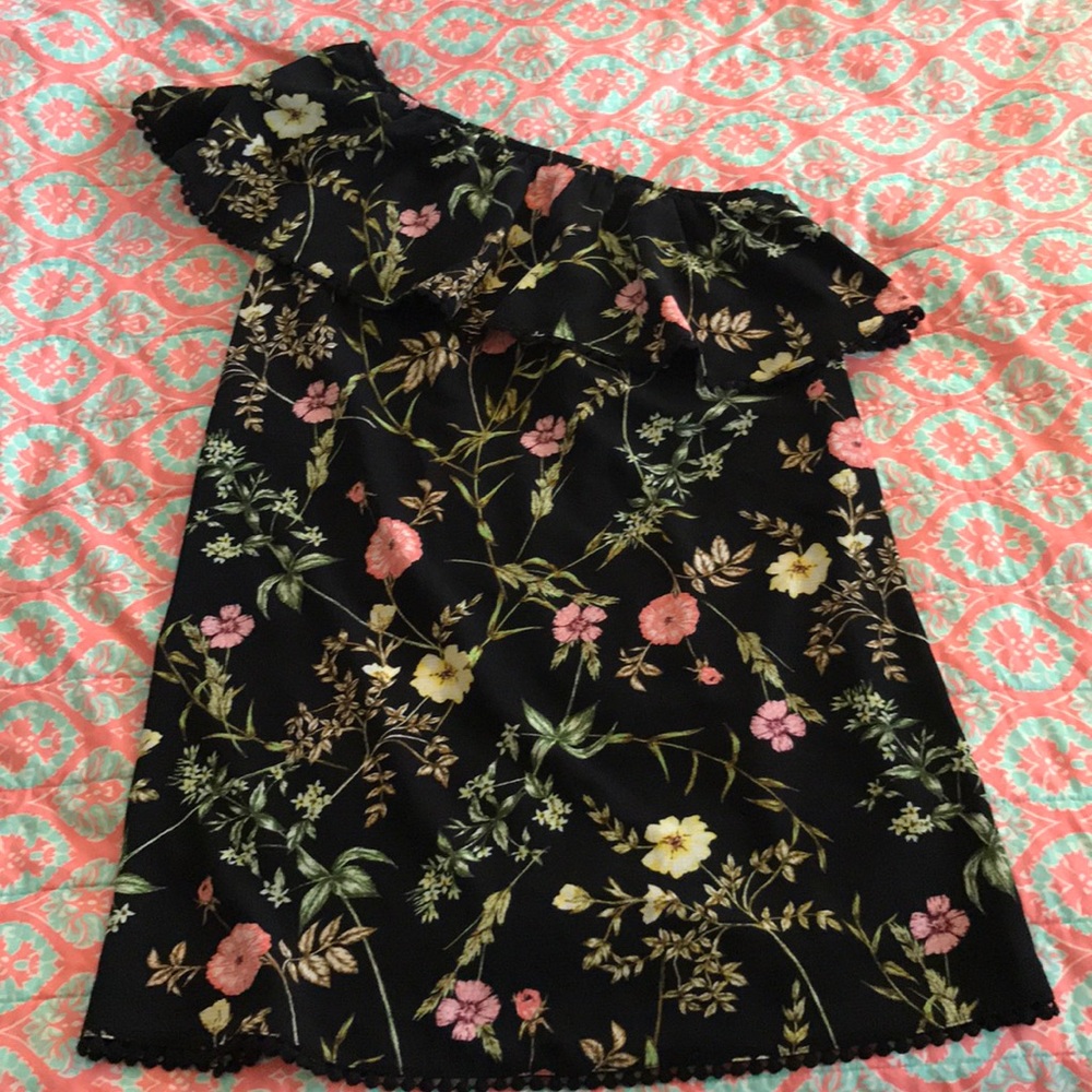 One shoulder floral dress